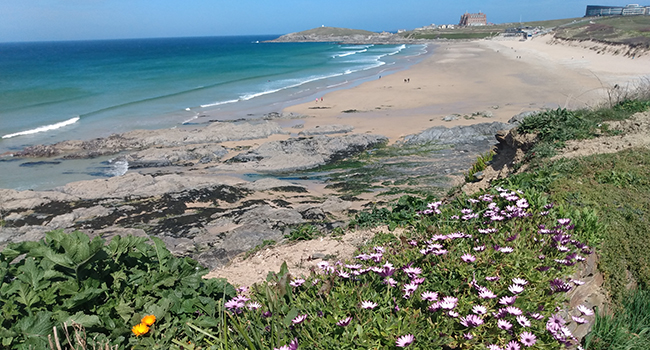 Fistral Beach world renowned beach for surfing and competition surfing.